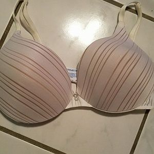 Off white with tan striped Vassarette bra